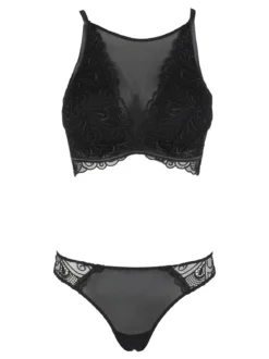 Lormar Broadway coordinato intimo da donna in pizzo e tulle con top bra + brasiliana COPPA B - nero