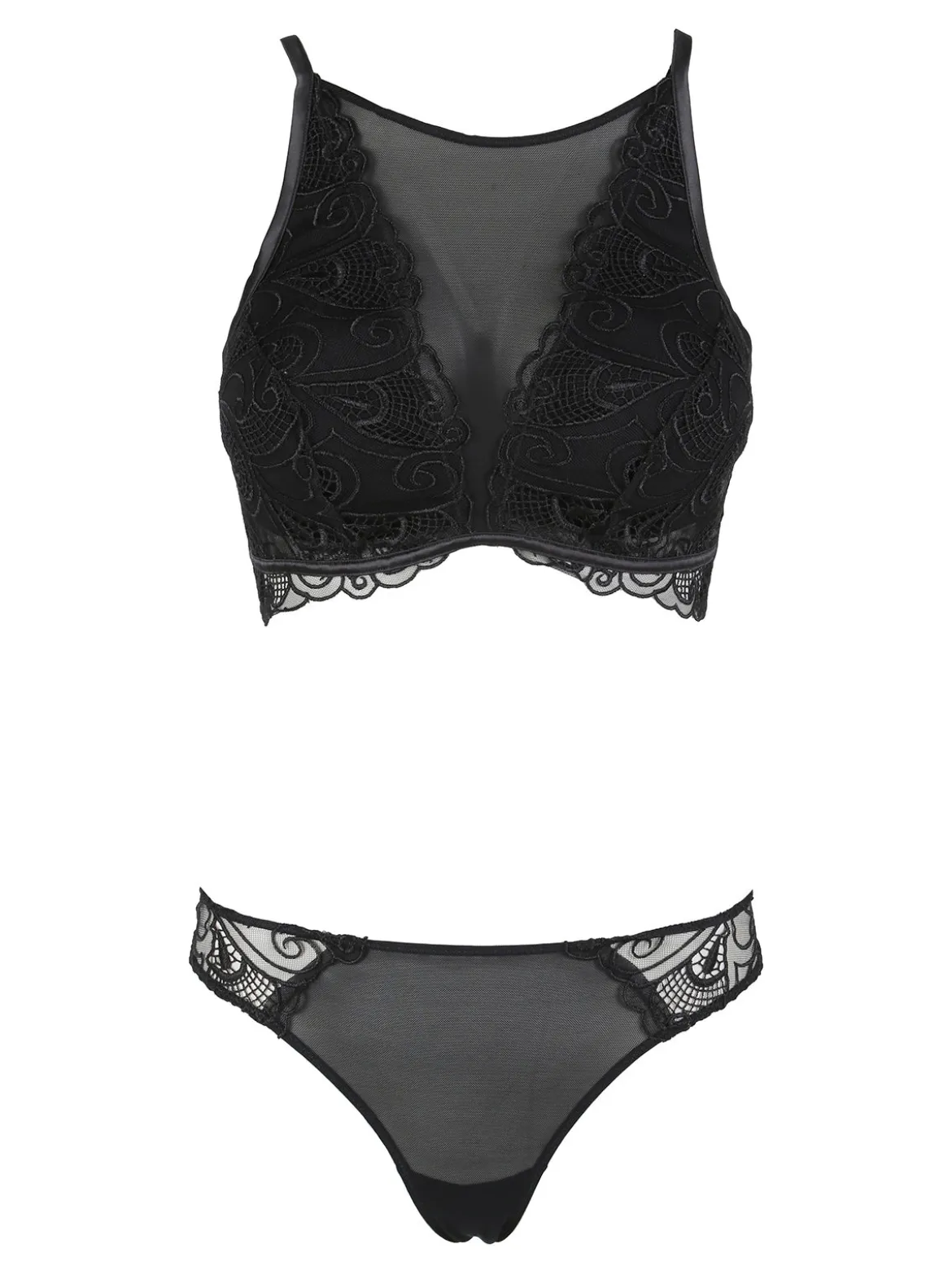 Lormar Broadway coordinato intimo da donna in pizzo e tulle con top bra + brasiliana COPPA B - nero