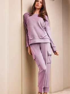 Lormar Completo tuta da donna in ciniglia soft con tasconi - lilla