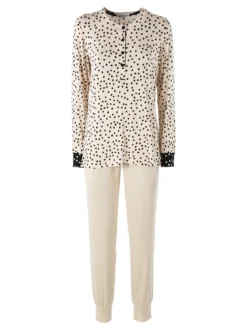Lormar LIAISON Pigiama lungo da donna in viscosa con stampa a pois - beige
