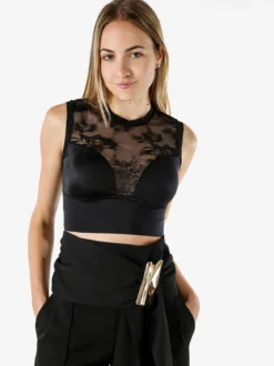 Lormar SHOW Top bra a fascia con coppe imbottite e dettagli in pizzo - nero