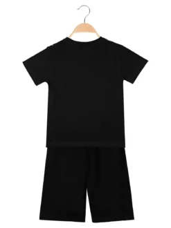 Lotto Completo corto da bambino in cotone con t-shirt e bermuda - nero