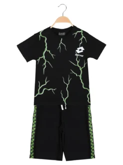 Lotto Completo corto da bambino in cotone con t-shirt e bermuda - nero