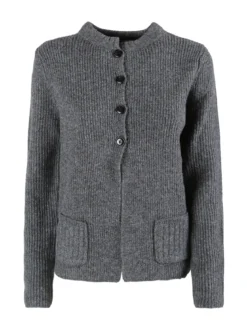 Louise Doro Cardigan donna in maglia con bottoni e taschini - grigio scuro