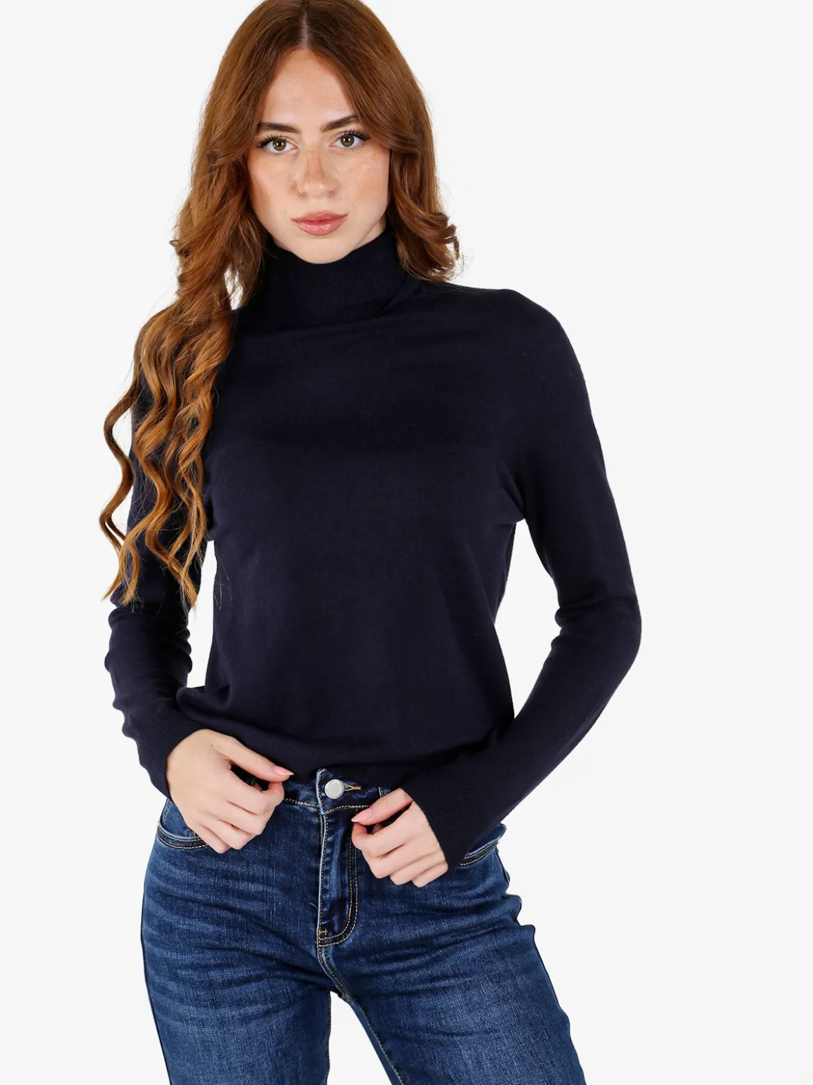Louise Doro Dolcevita donna in maglia tinta unita - blu scuro