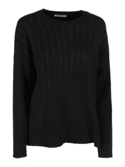 Louise Doro Maglione donna oversize a trecce con strass - nero