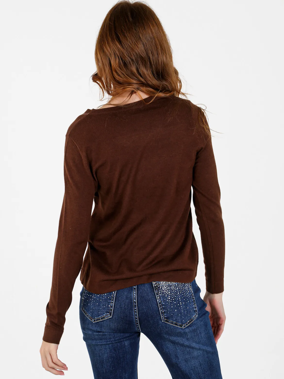 Louise Doro Pullover donna in maglia con scollo a V - marrone