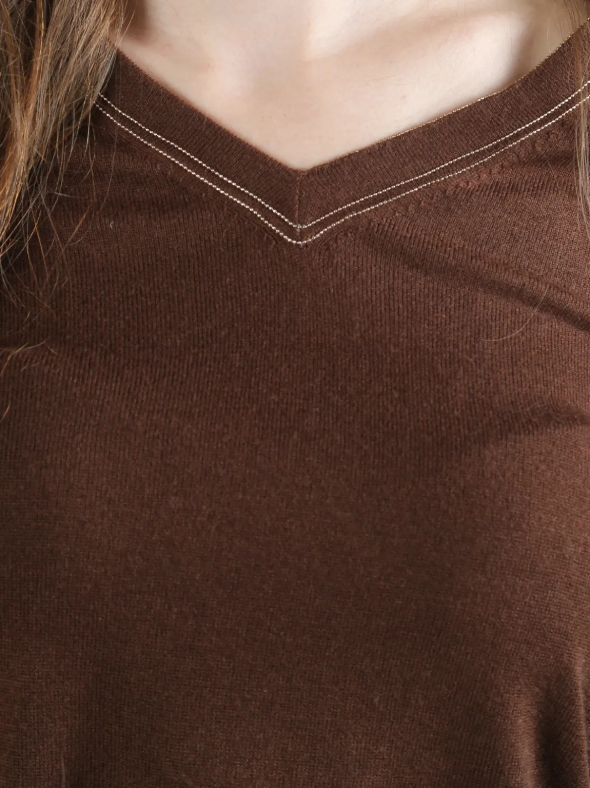 Louise Doro Pullover donna in maglia con scollo a V - marrone