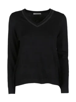 Louise Doro Pullover donna in maglia con scollo a V - nero