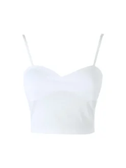 Lovery Top cropped da donna con scollo a cuore imbottito e spalline strette - bianco