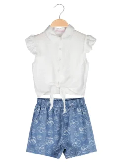 Luisa Chic Completo corto da bambina con camicia e shorts effetto jeans