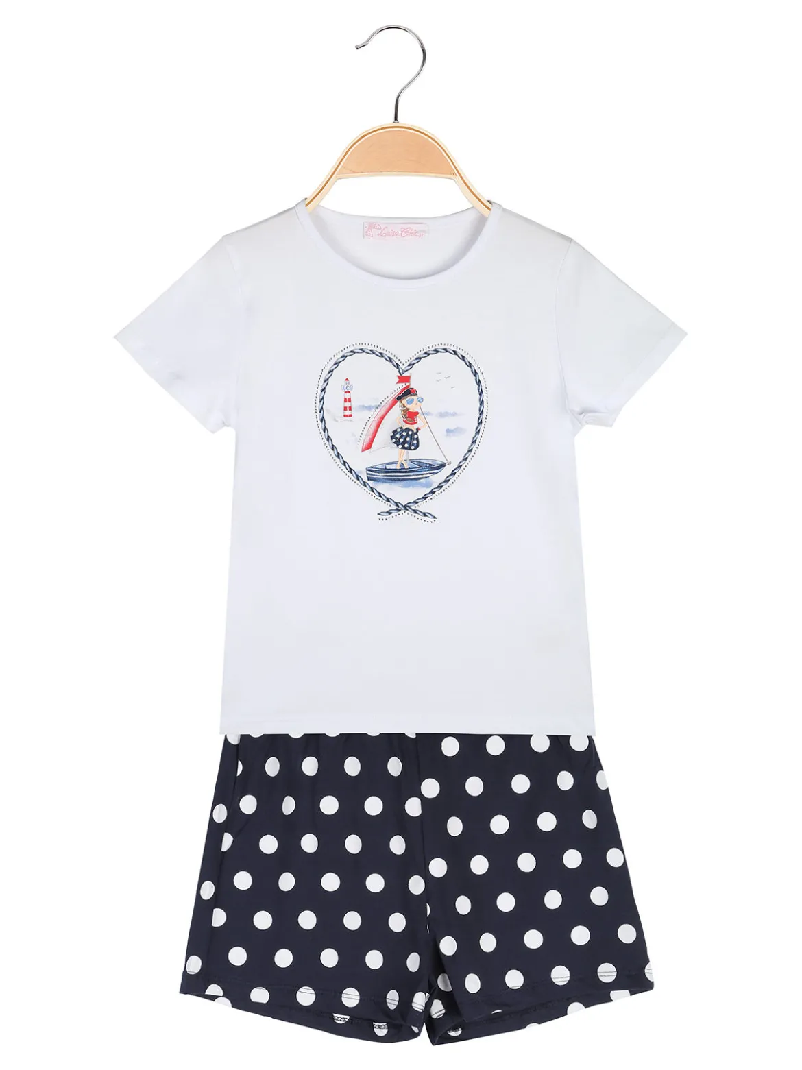 Luisa Chic Completo corto da bambina con t-shirt e shorts a pois