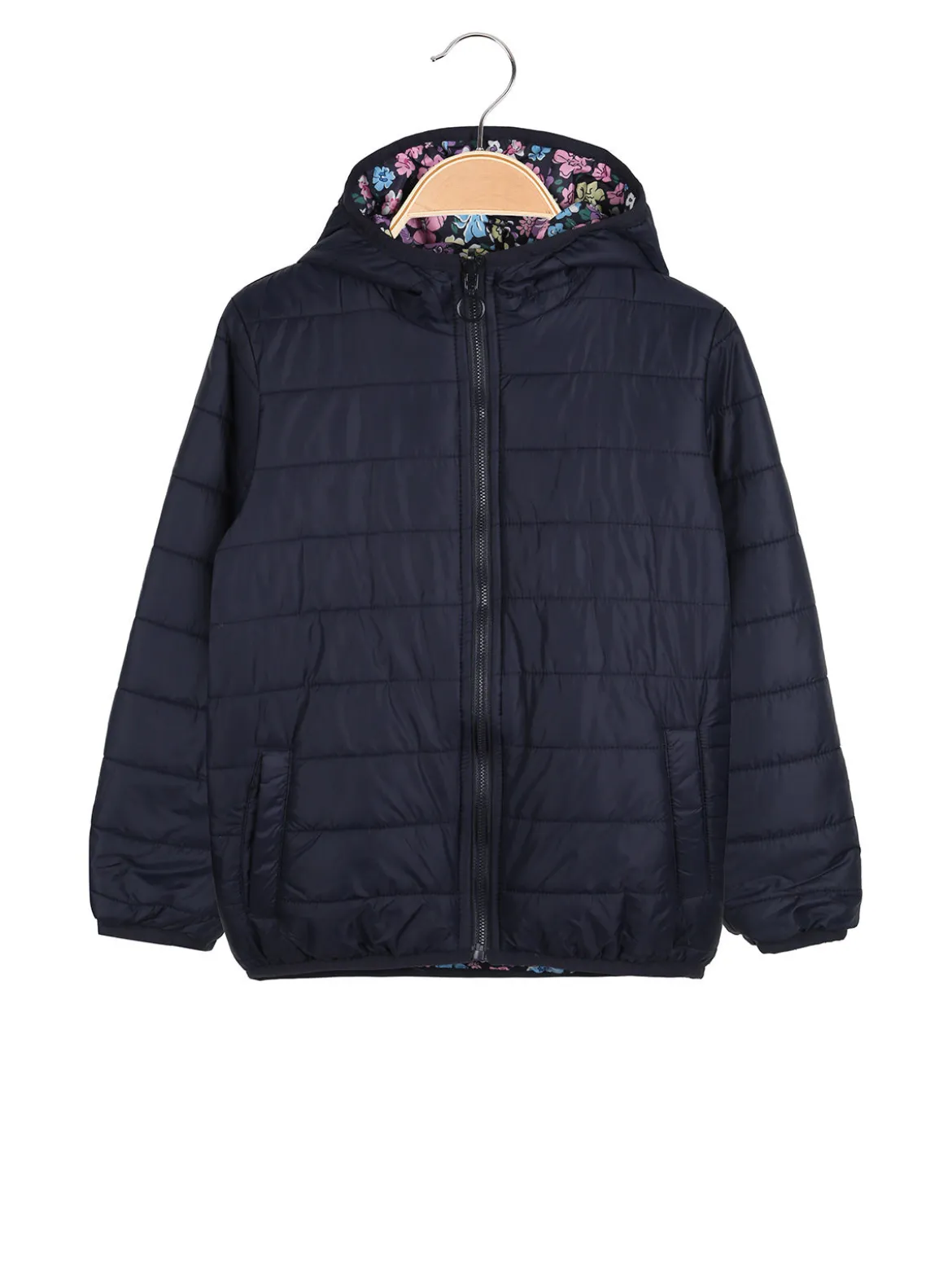 Luisa Chic Giubbino 100 grammi da bambina reversibile con cappuccio e zip - blu scuro