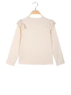 Luisa Chic Maglia da bambina a maniche lunghe con dettagli di perle - beige