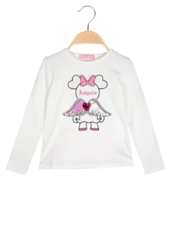 Luisa Chic T-shirt da bambina a maniche lunghe con stampa e paillettes - bianco
