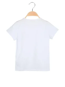Luisa Chic T-shirt da bambina in cotone con toppa in macramè - bianco