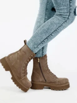 Made In Italy Anfibi in pelle scamosciata donna con tacco e plateau