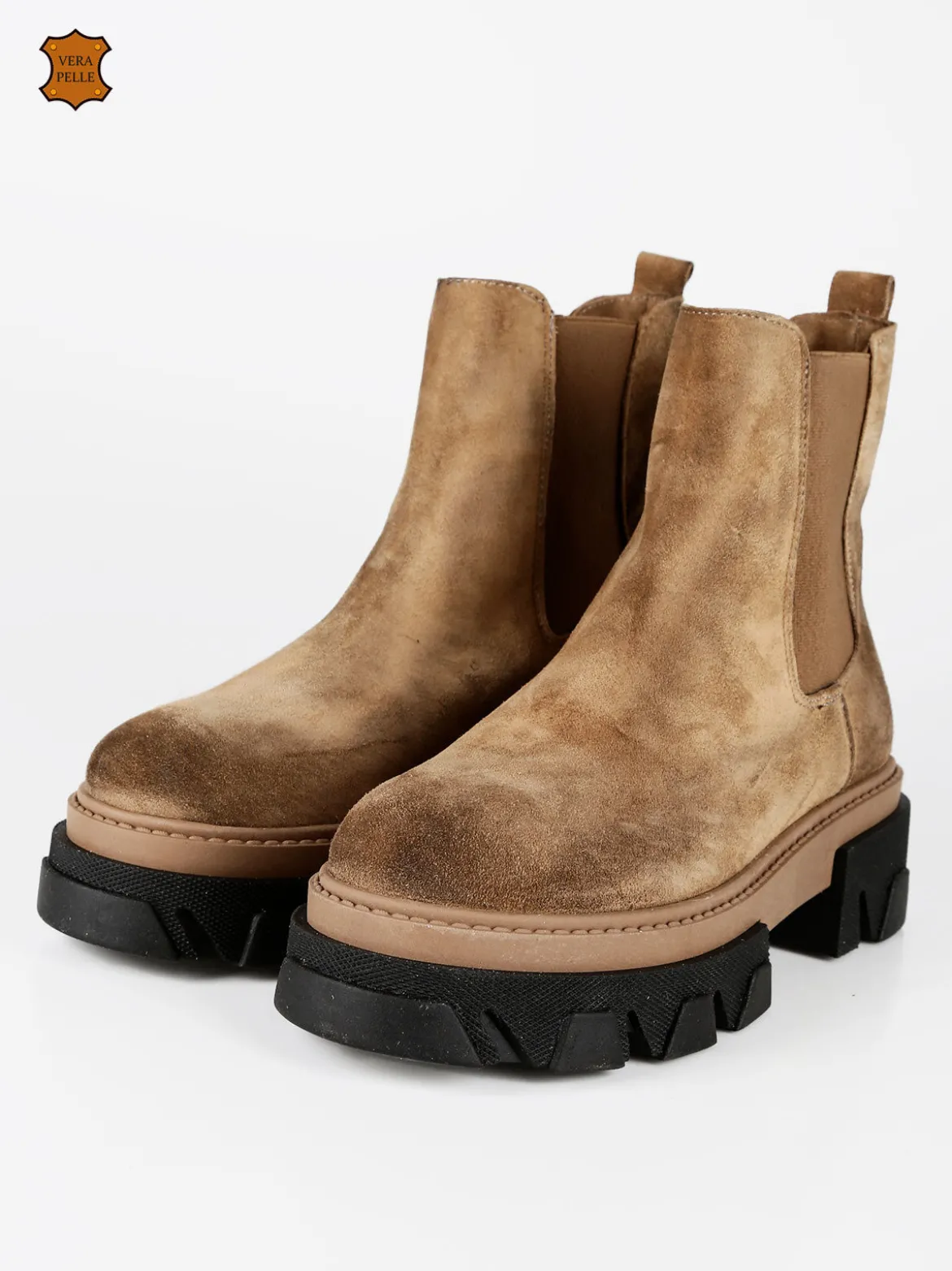 Made In Italy Stivaletti in pelle scamosciata donna con tacco e plateau