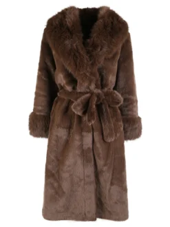 Made With Love Cappotto lungo da donna in ecopelliccia - marrone