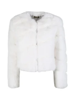 Made With Love Giacca crop da donna in pelliccia sintetica - panna