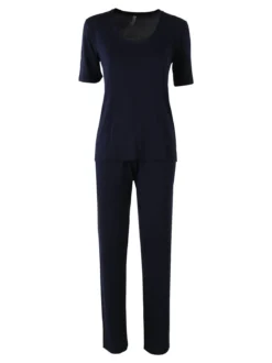 Magic Dream Pigiama lungo da donna in fibra di bamboo a maniche corte - blu scuro