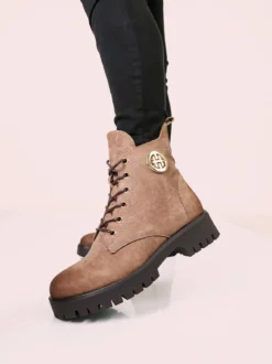 Marina Torres Anfibi donna scamosciati con lacci e zip - marrone