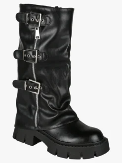 Martin Pescatore Stivaletti chunky donna a doppio strato con fibbie e zip - nero