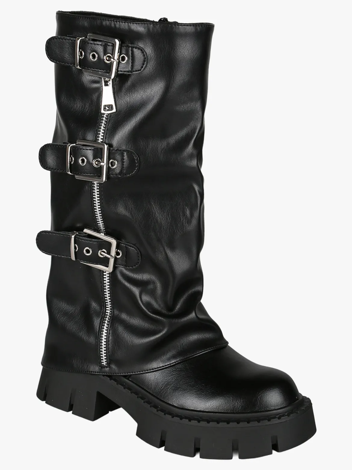 Martin Pescatore Stivaletti chunky donna a doppio strato con fibbie e zip - nero