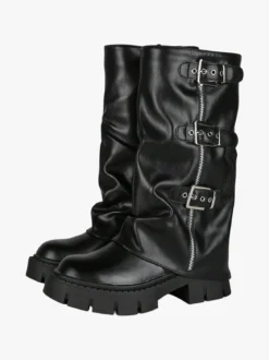 Martin Pescatore Stivaletti chunky donna a doppio strato con fibbie e zip - nero