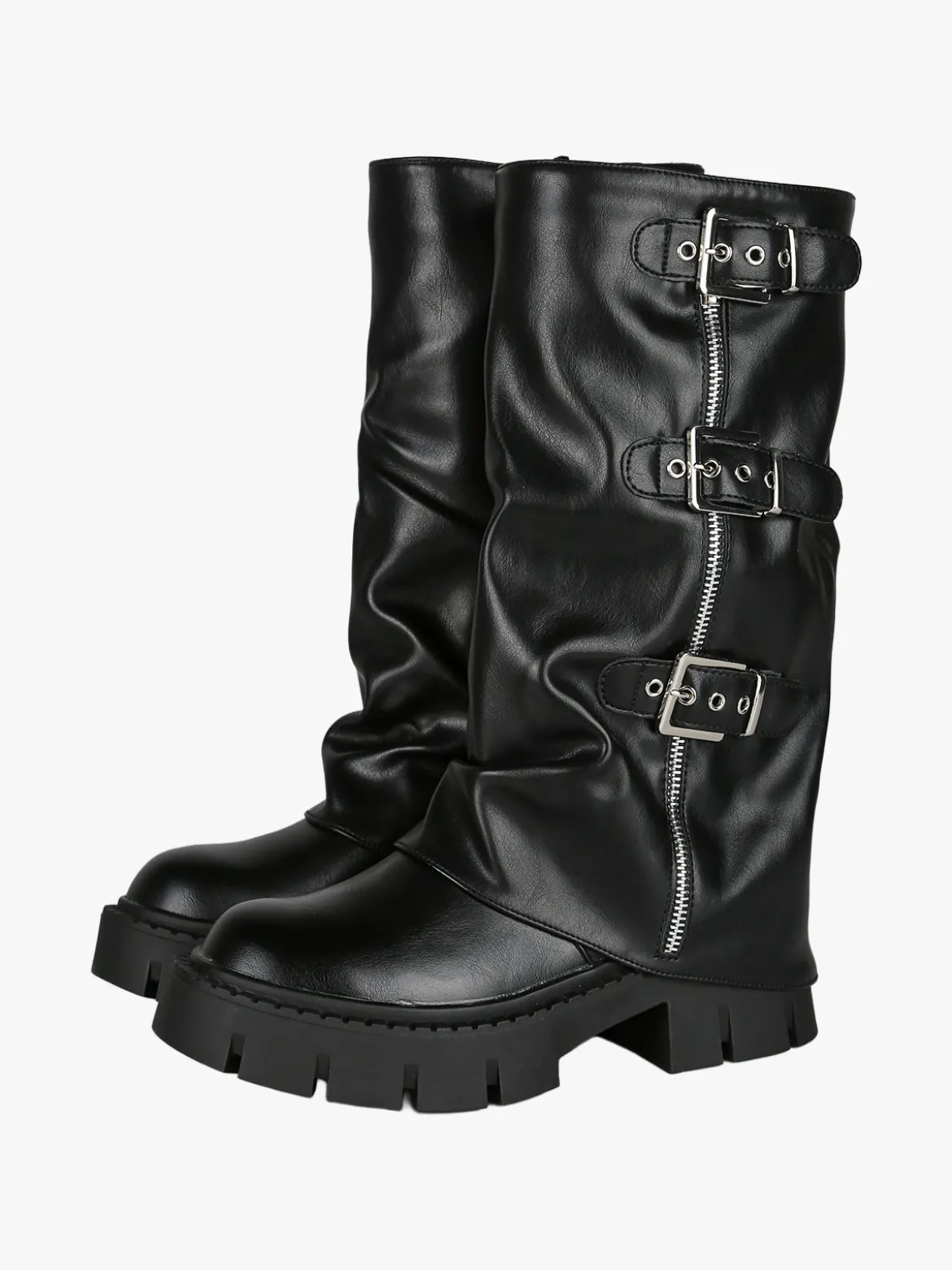 Martin Pescatore Stivaletti chunky donna a doppio strato con fibbie e zip - nero