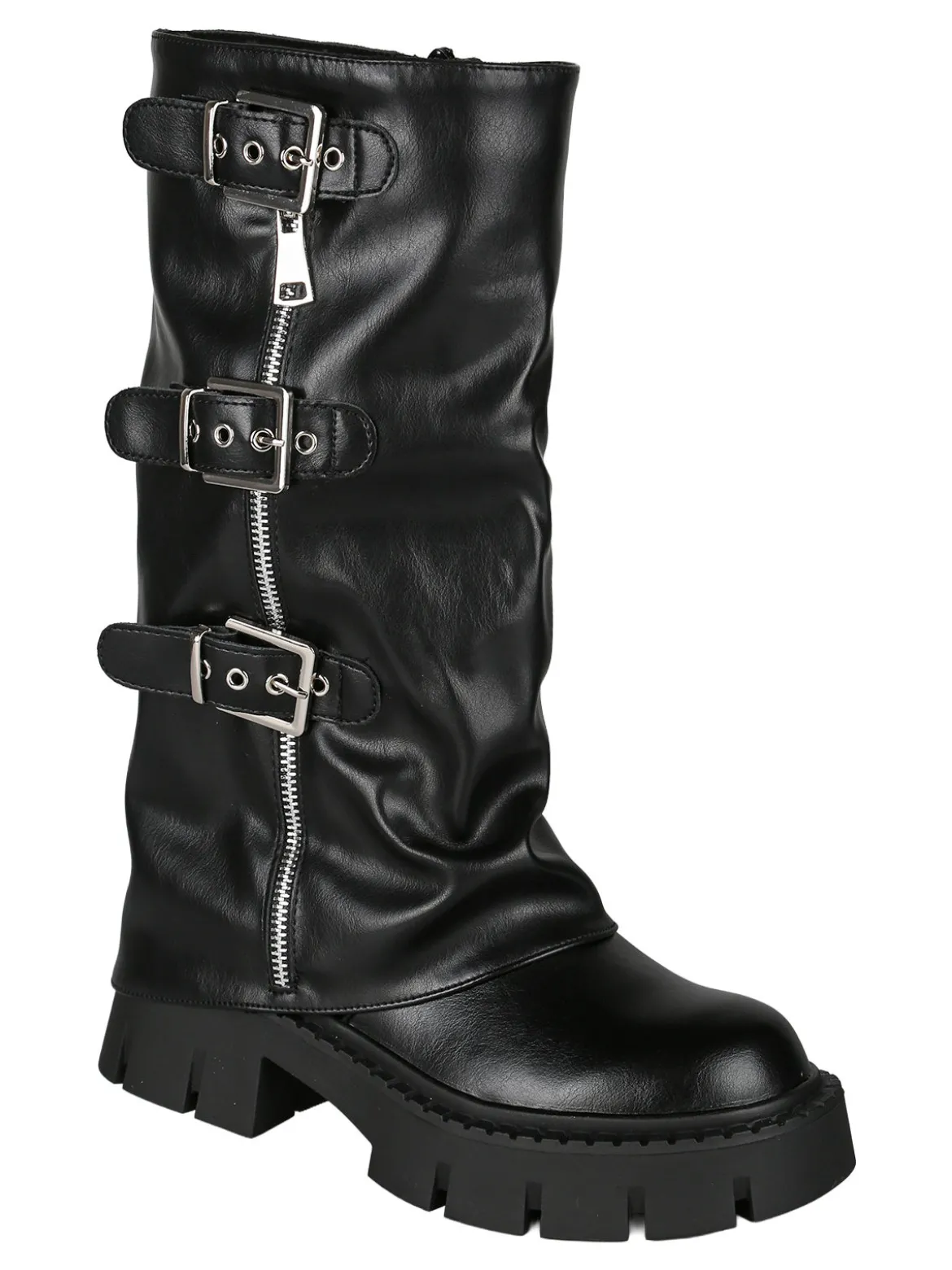Martin Pescatore Stivaletti chunky donna a doppio strato con fibbie e zip - nero