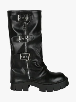 Martin Pescatore Stivaletti chunky donna a doppio strato con fibbie e zip - nero