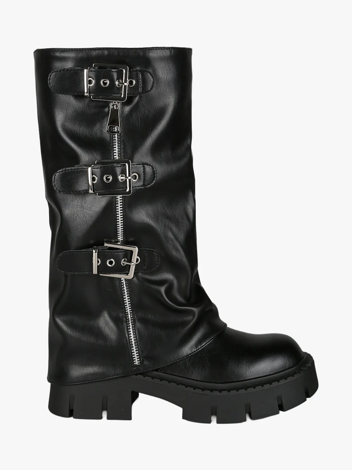 Martin Pescatore Stivaletti chunky donna a doppio strato con fibbie e zip - nero