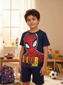 Marvel Spider-Man Pigiama corto da bambino in cotone con stampe - blu scuro