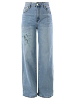 Max & Liu Jeans donna a gamba dritta con ricamo e strass - jeans