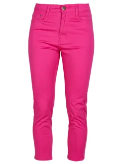 Max & Liu Pantaloni capri donna in cotone con piccolo spacco e strass sul finale
