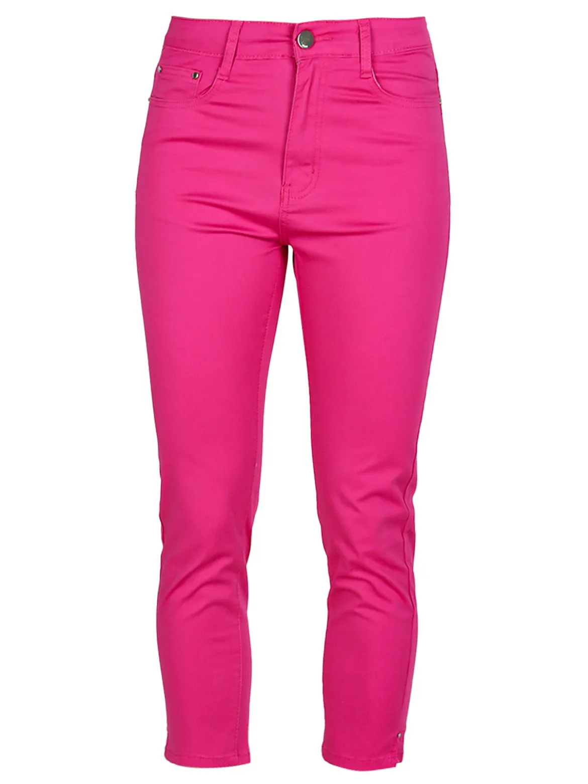 Max & Liu Pantaloni capri donna in cotone con piccolo spacco e strass sul finale