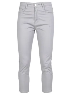 Max & Liu Pantaloni capri donna in cotone con piccolo spacco e strass sul finale