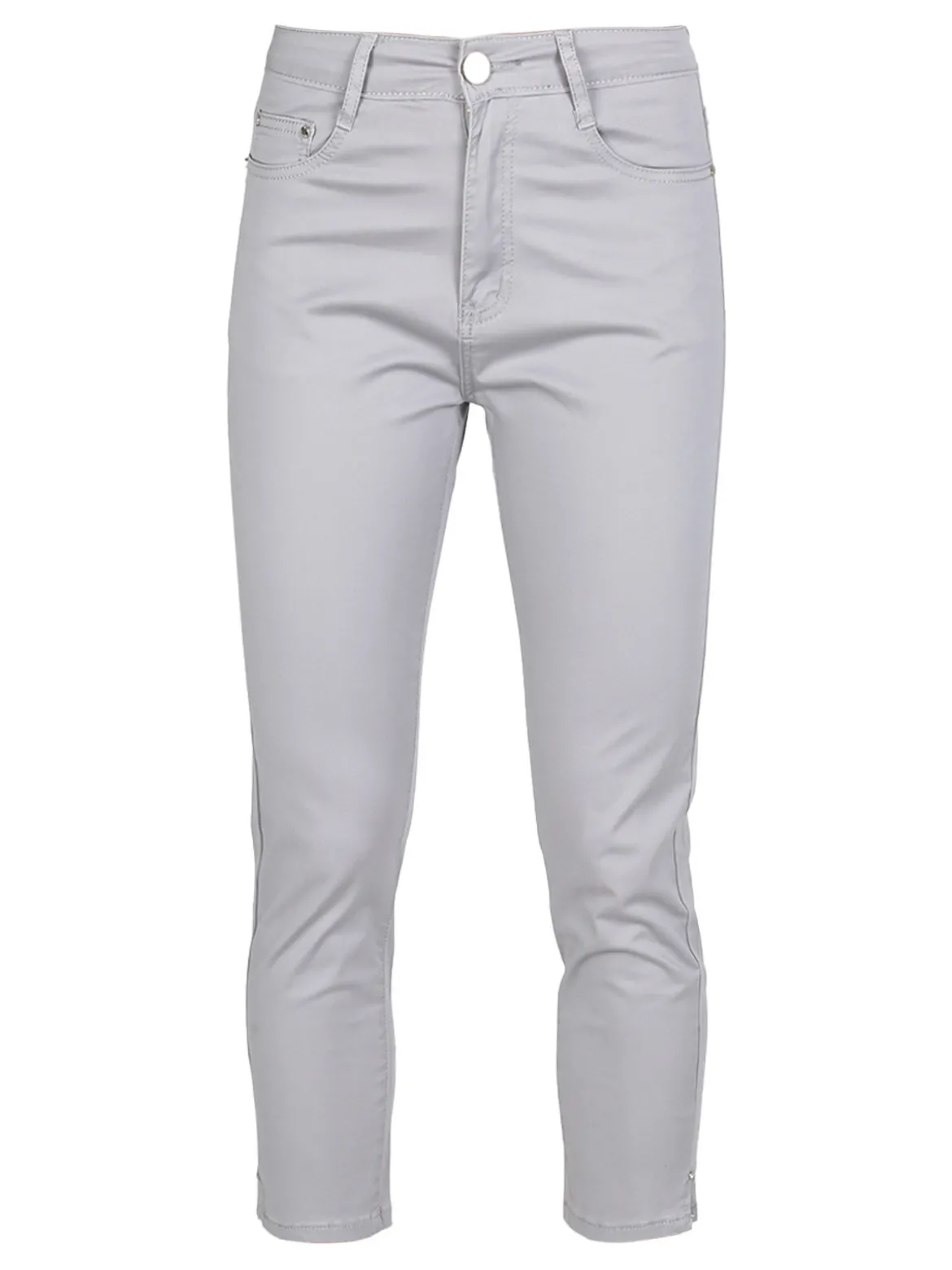Max & Liu Pantaloni capri donna in cotone con piccolo spacco e strass sul finale