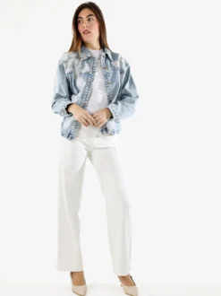 Max & Liu Pantaloni donna jeans a gamba larga - bianco
