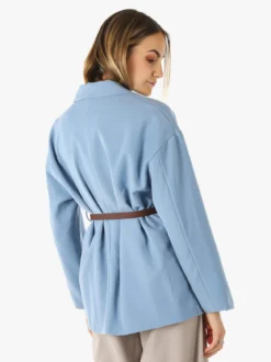Melitea Blazer donna a doppiopetto con cintura in vita - cielo
