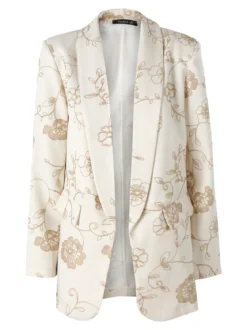 Melitea Blazer donna aperto con ricami floreali - beige