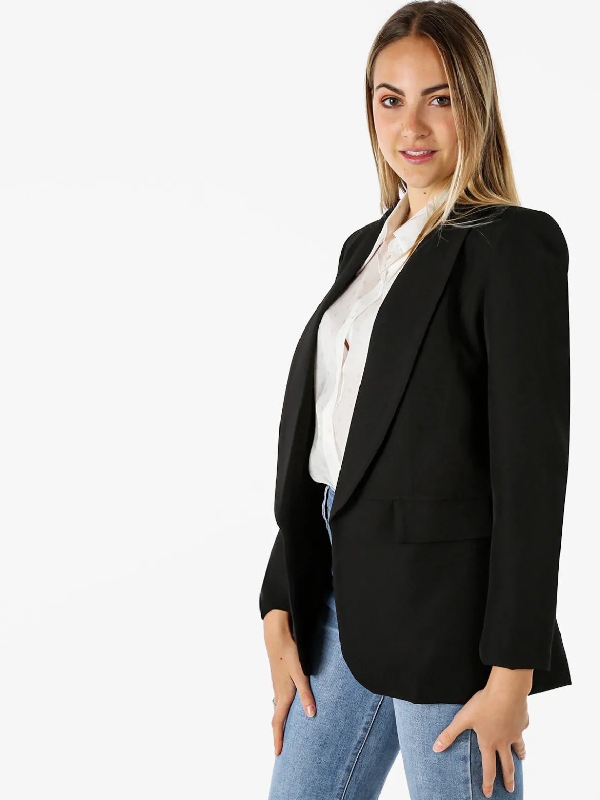 Melitea Blazer donna aperto con scollo risvoltato - nero