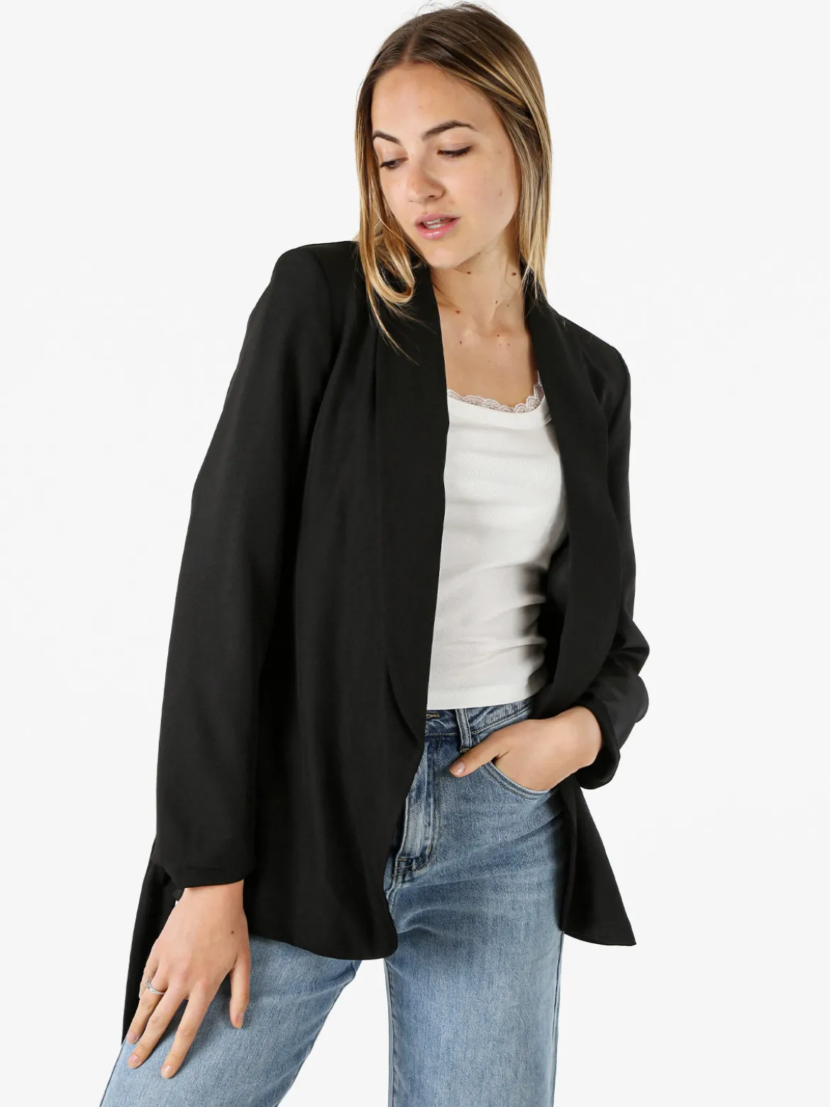 Melitea Blazer donna con spalline imbottite e fusciacca in vita - nero