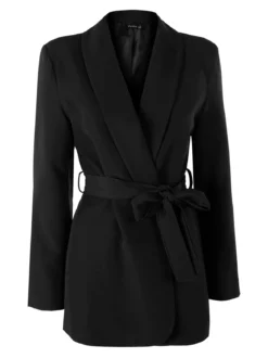 Melitea Blazer donna con spalline imbottite e fusciacca in vita - nero