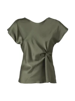 Melitea Blusa donna a maniche corte in tessuto effetto raso - militare