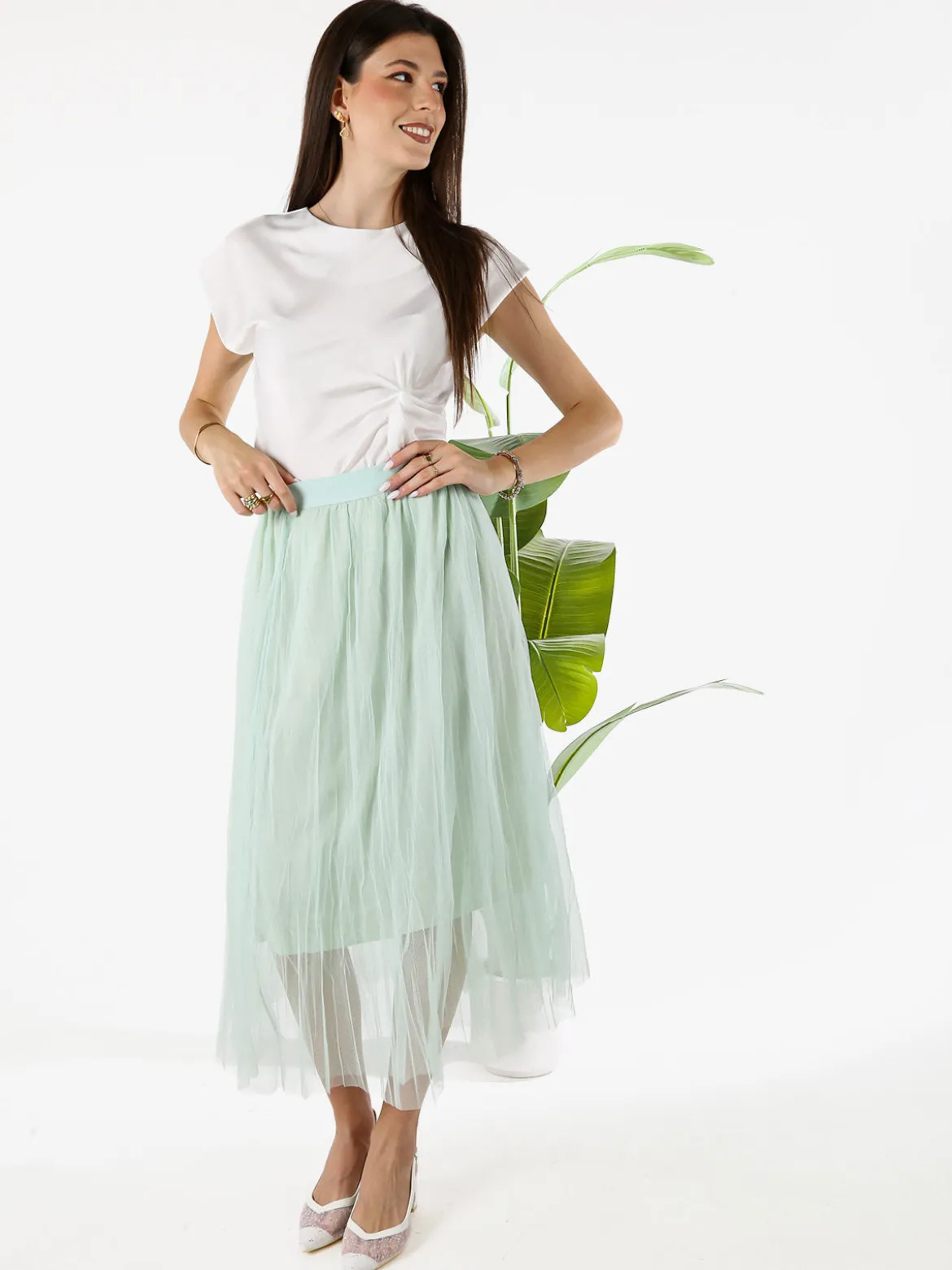 Melitea Blusa donna a maniche corte in tessuto effetto raso - bianco