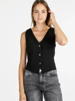 Melitea Gilet donna monocolore con bottoni - nero