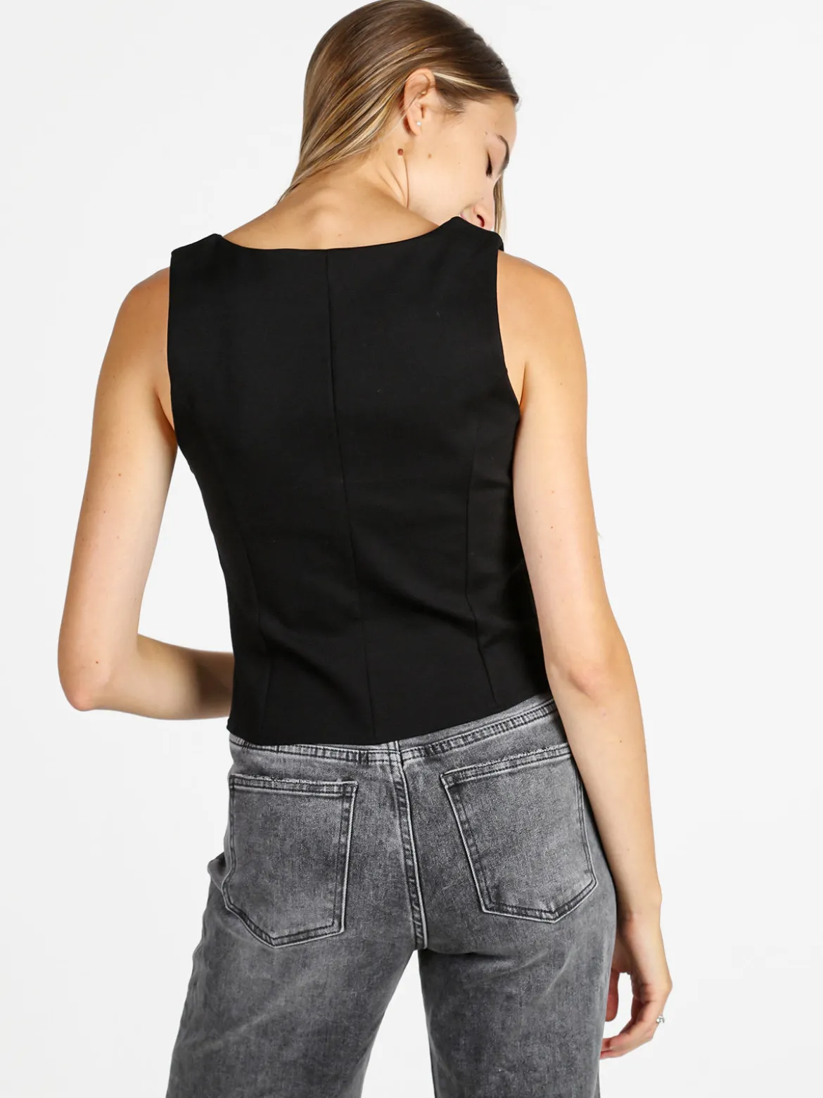 Melitea Gilet donna monocolore con bottoni - nero