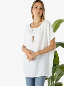 Melitea Maxi blusa da donna a maniche corte - bianco